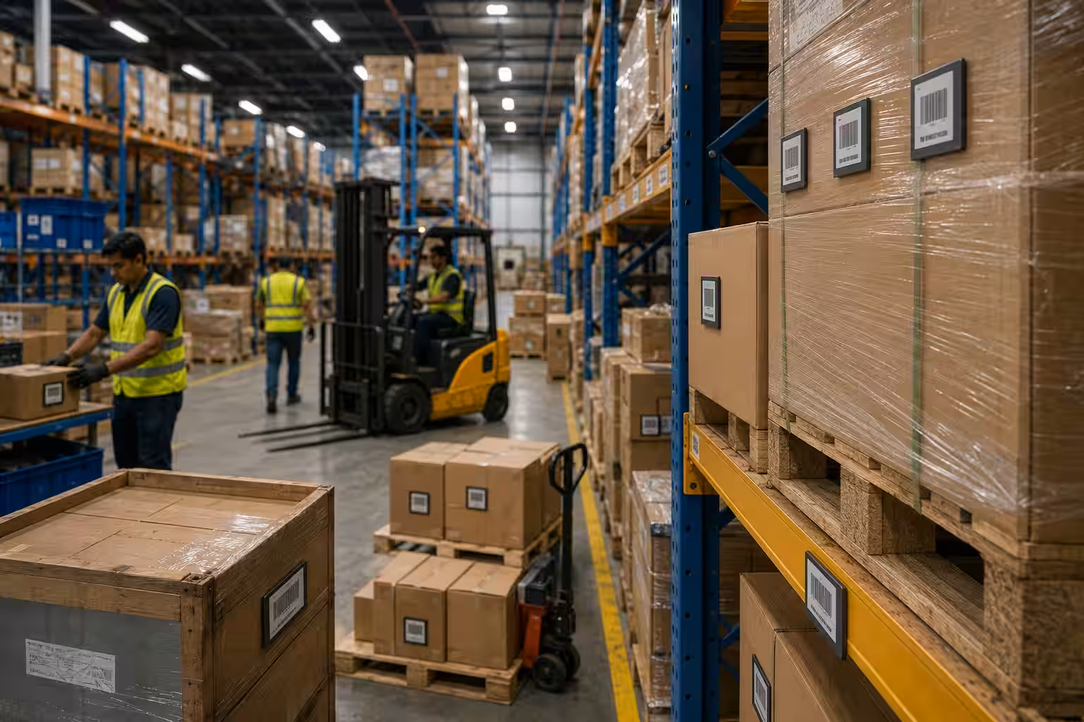 Display labels identifying warehouse inventory