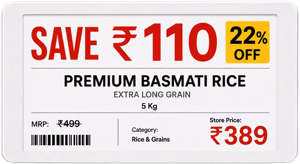 Electronic shelf label with an example rice offer